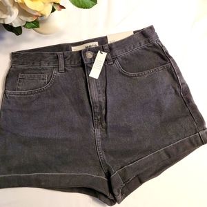 Topshop High Waisted Denim Shorts - Black
